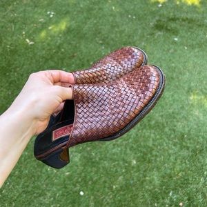 Brown leather mule heels